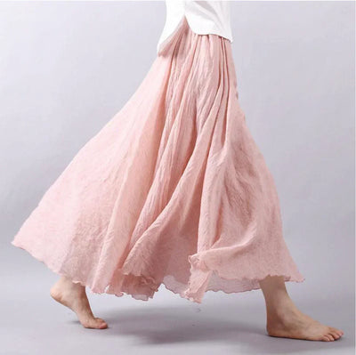 Women’s Maxi Skirt – Flowing Silhouette – Crinkled Texture – Breathable Blend – Boho Style