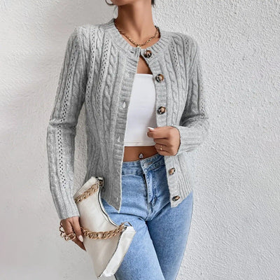 Women’s Cardigan – Cable Knit – Button Front – Relaxed Fit – Ribbed Trim – Waist Length