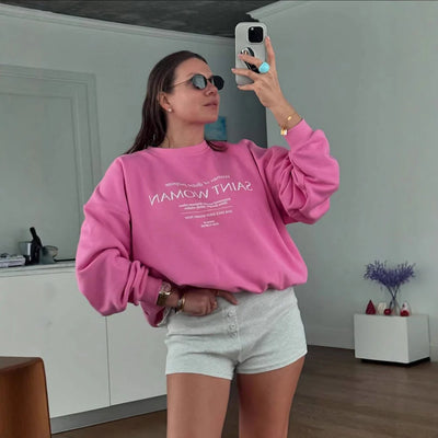 Women’s Sweatshirt - Oversized Fit - Crew Neck - Soft Cotton Blend - Graphic Front