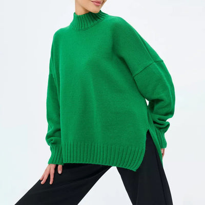 Women’s Pullover Sweater – Ribbed Knit – Oversized Fit – Semi-High Neck – Casual Style