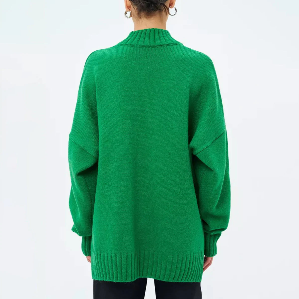 Women’s Pullover Sweater – Ribbed Knit – Oversized Fit – Semi-High Neck – Casual Style