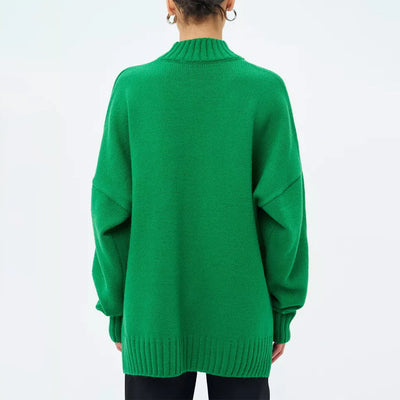 Women’s Pullover Sweater – Ribbed Knit – Oversized Fit – Semi-High Neck – Casual Style