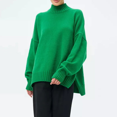 Women’s Pullover Sweater – Ribbed Knit – Oversized Fit – Semi-High Neck – Casual Style