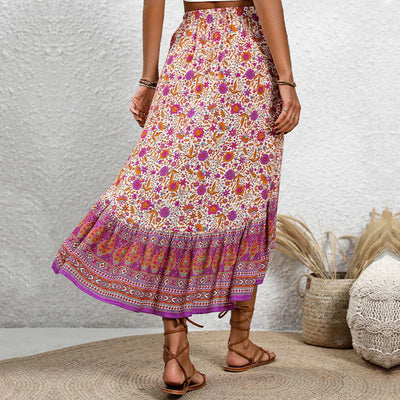 Women’s Midi Skirt – Tiered Flowing Fit – Elastic Waist – Paisley Floral Design – Breathable Fabric