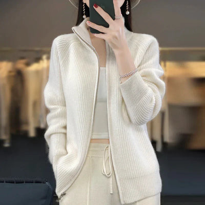 Women’s Cardigan – Relaxed Fit – Zip Front – Hip Length Casual Layer